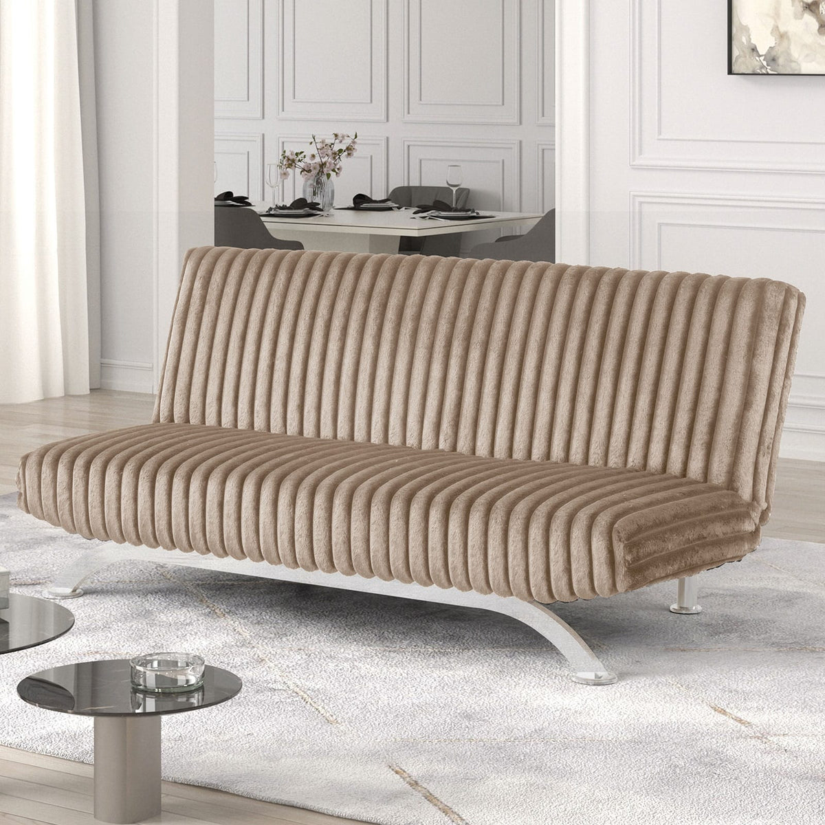Taupe Engineered Wood Futon Sofa Converts to Bed for Living Room