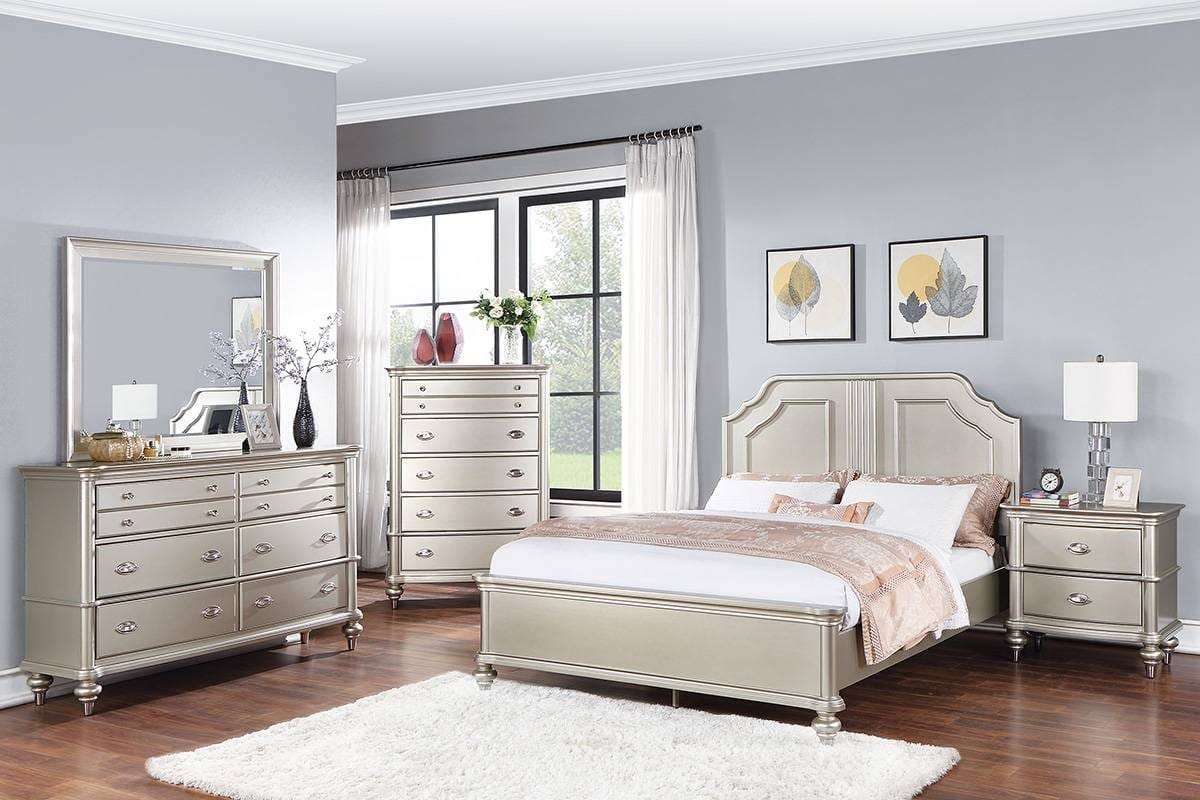 Queen Size Silver Wood Bed Frame - Traditional Style for Bedroom