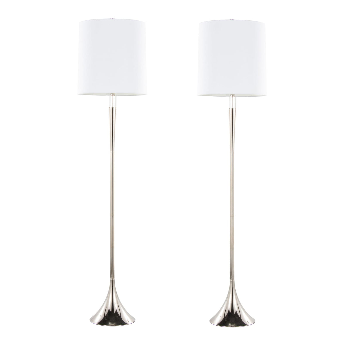 Set of 2 Metal Floor Lamps - Clear Crystal & Linen Shade