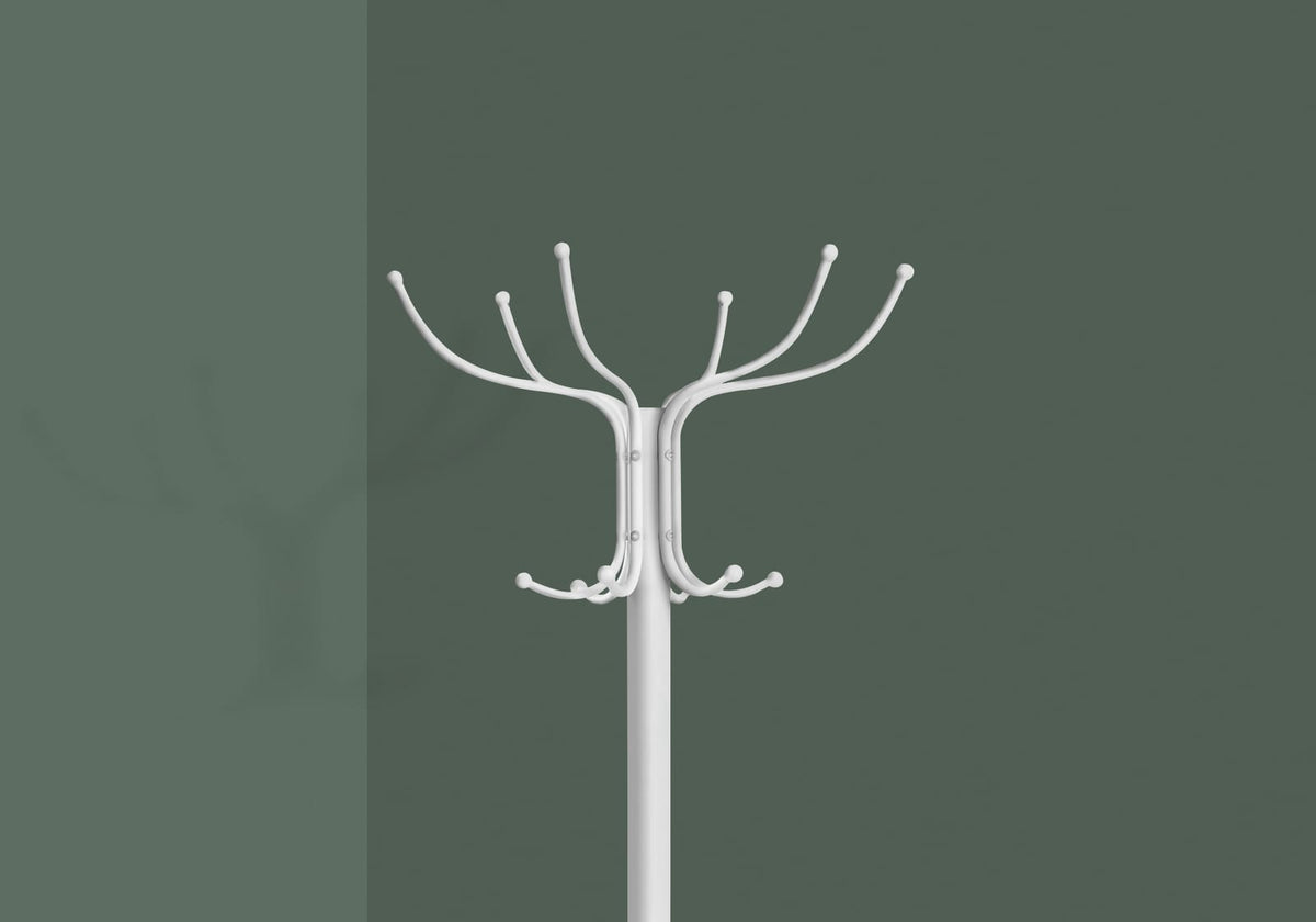 White Metal 12-Hook Coat Rack - 70" Hall Tree for Living Room