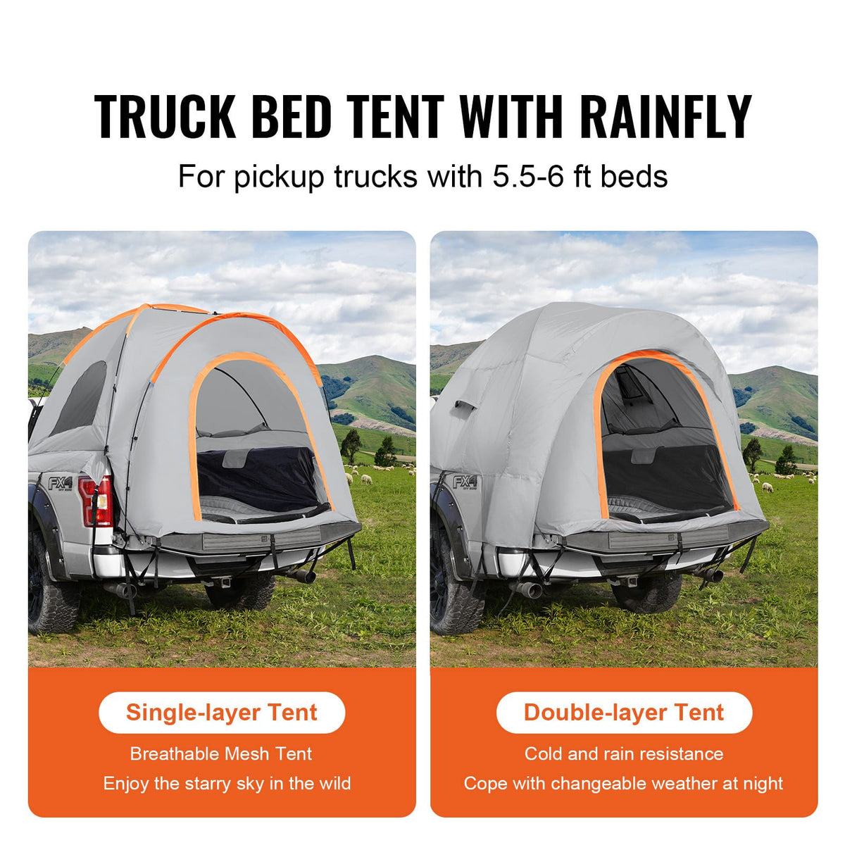 Truck Bed Tent - 6.4-6.7' Waterproof Camping Shelter
