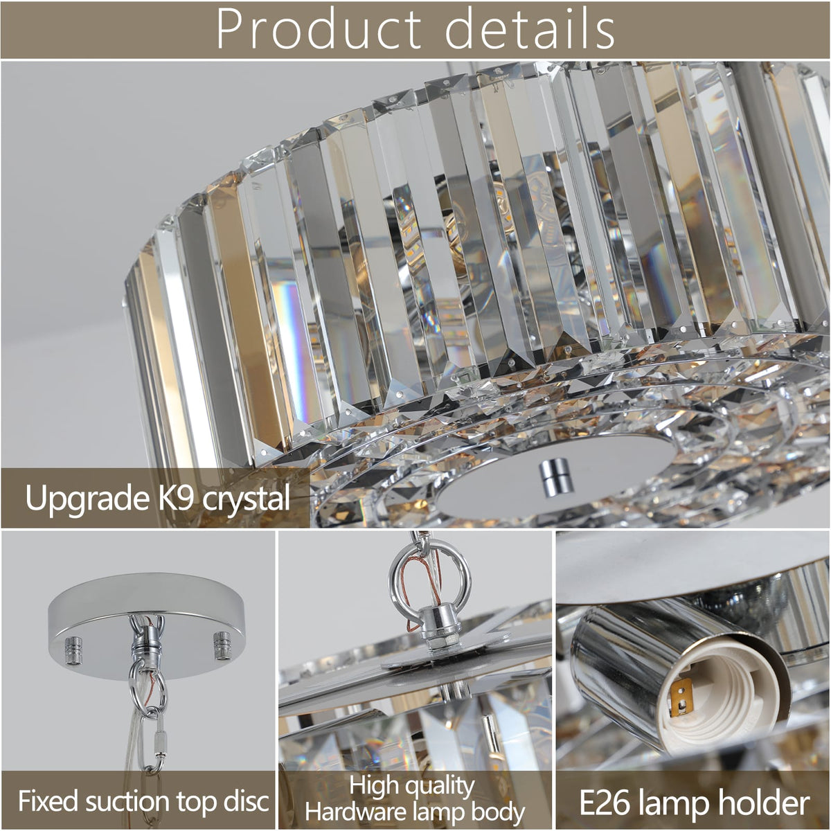 17" Chrome Crystal Pendant Chandelier - Modern Living Room Lighting