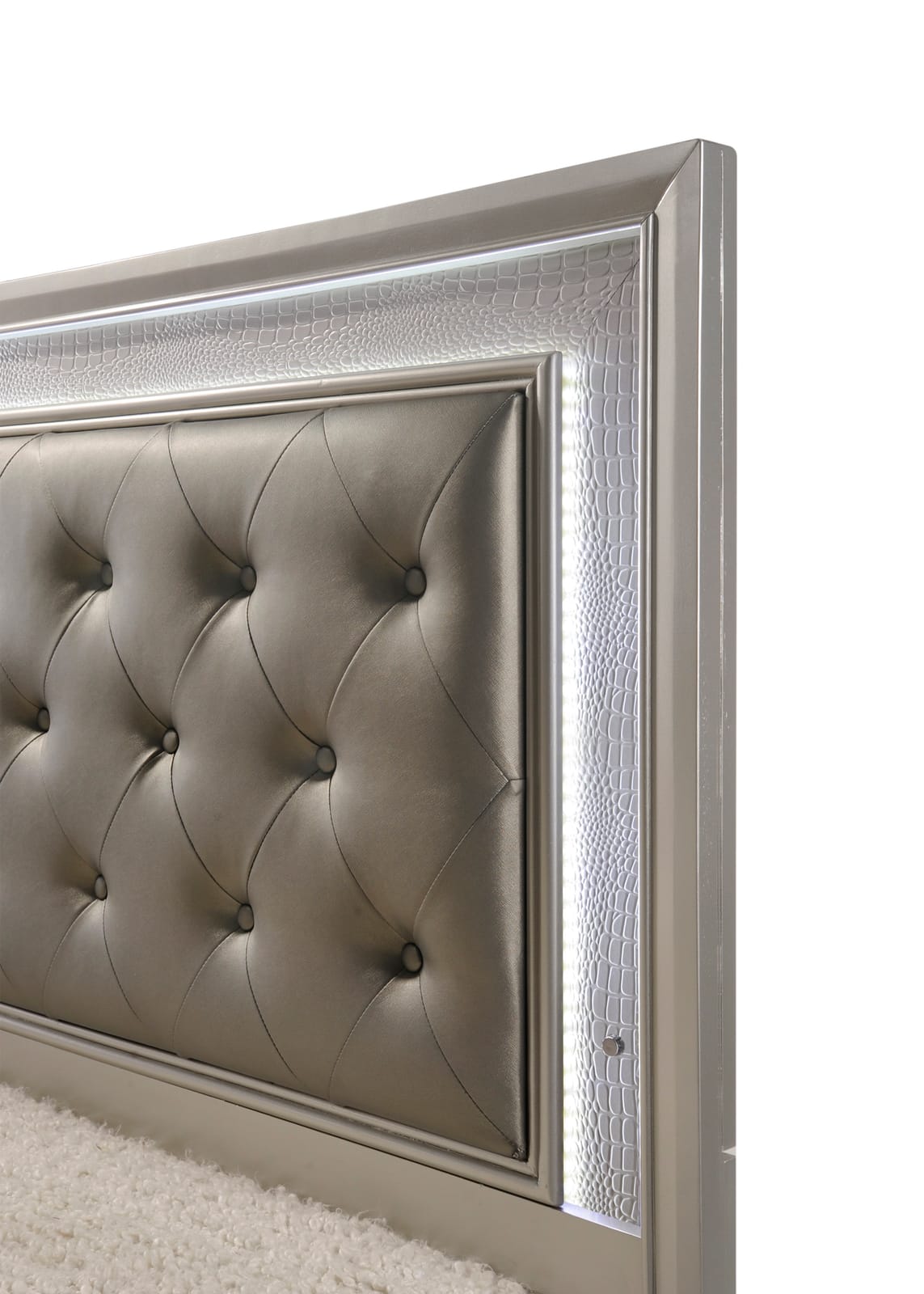 Champagne Crocodile Texture Upholstered Bed Frame - Full Size for Bedroom