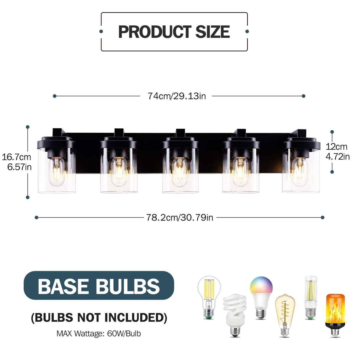 Matte Black Iron Vanity Light Fixture for Bathroom Mirror