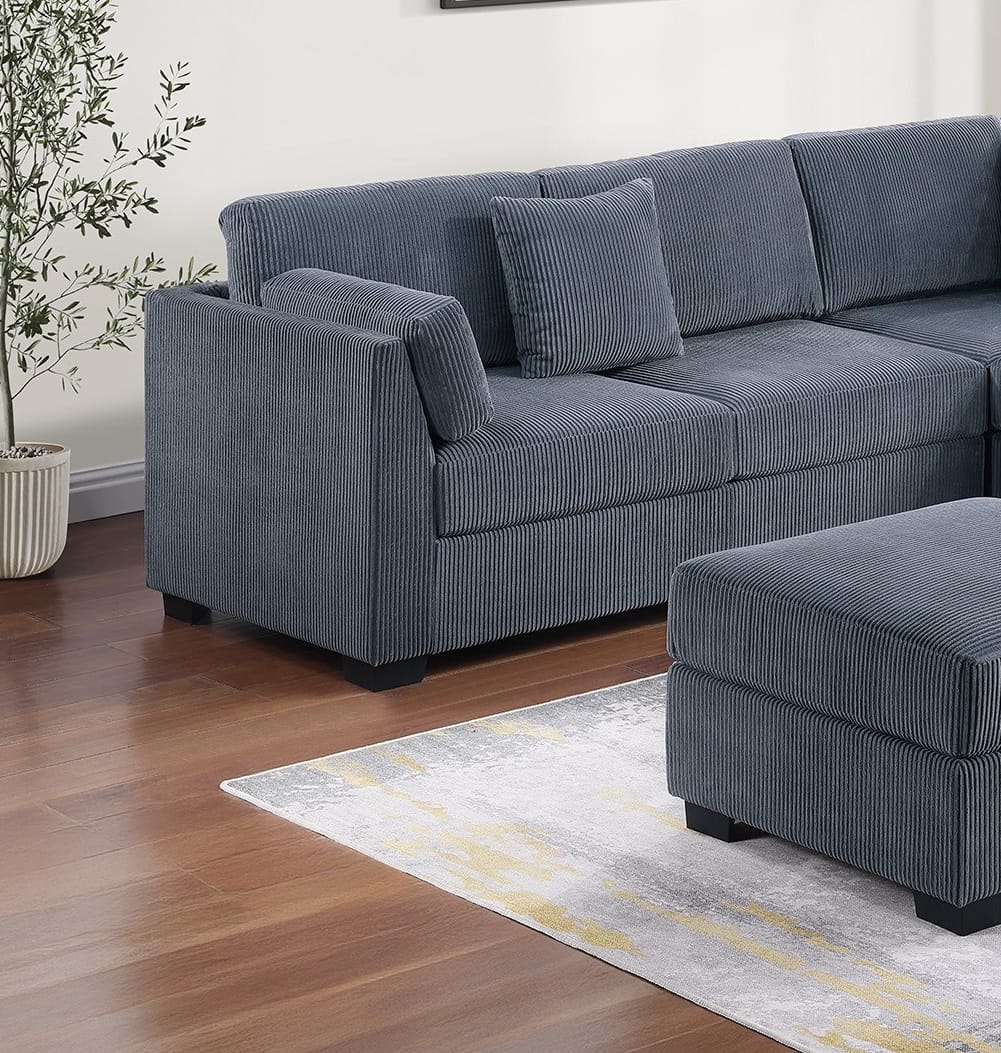 L-Shaped Dark Gray Corduroy Sectional - Plush Comfort & Storage for Living Room