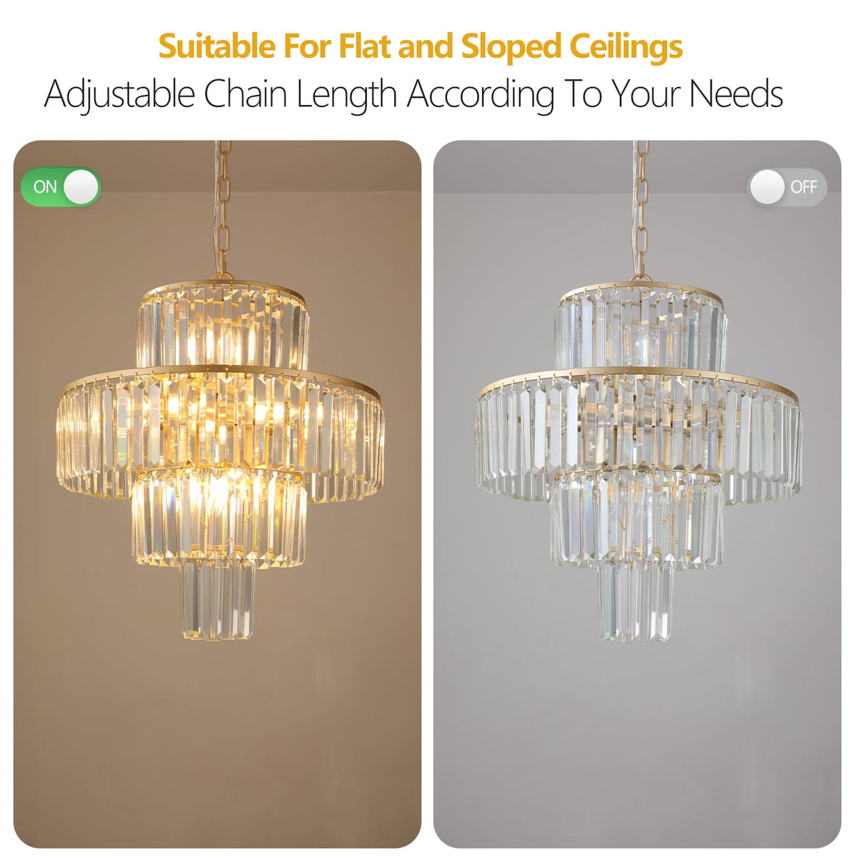 Gold Crystal Chandelier - 4-Tier Modern Lighting for Living Room Dining Room