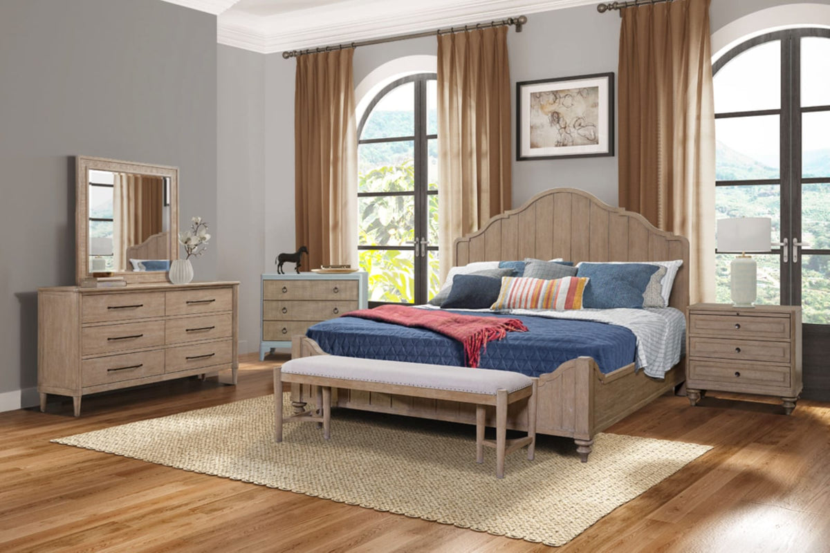 Solid Wood Sand Bedroom Dresser with 6 Storage Drawers