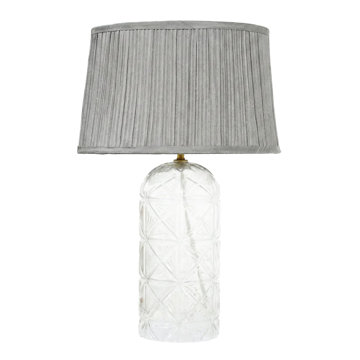 Clear Glass Table Lamp with Grey Shade - Modern Bedside Lighting