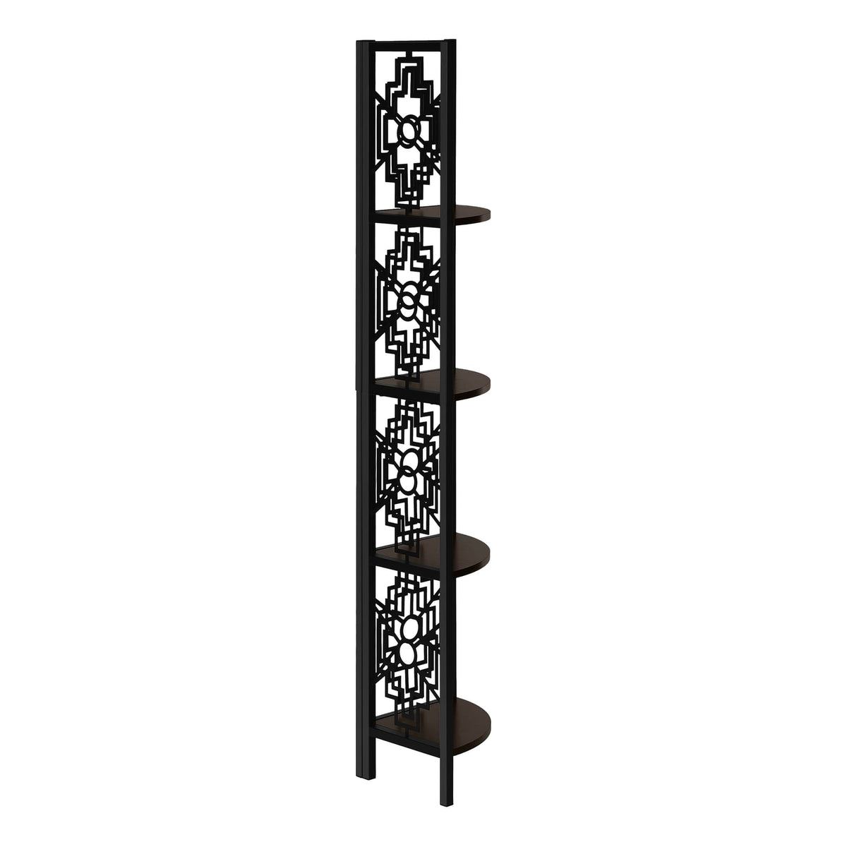 Espresso Metal Corner Bookcase with 4 Tier Wood Shelves for Living Room