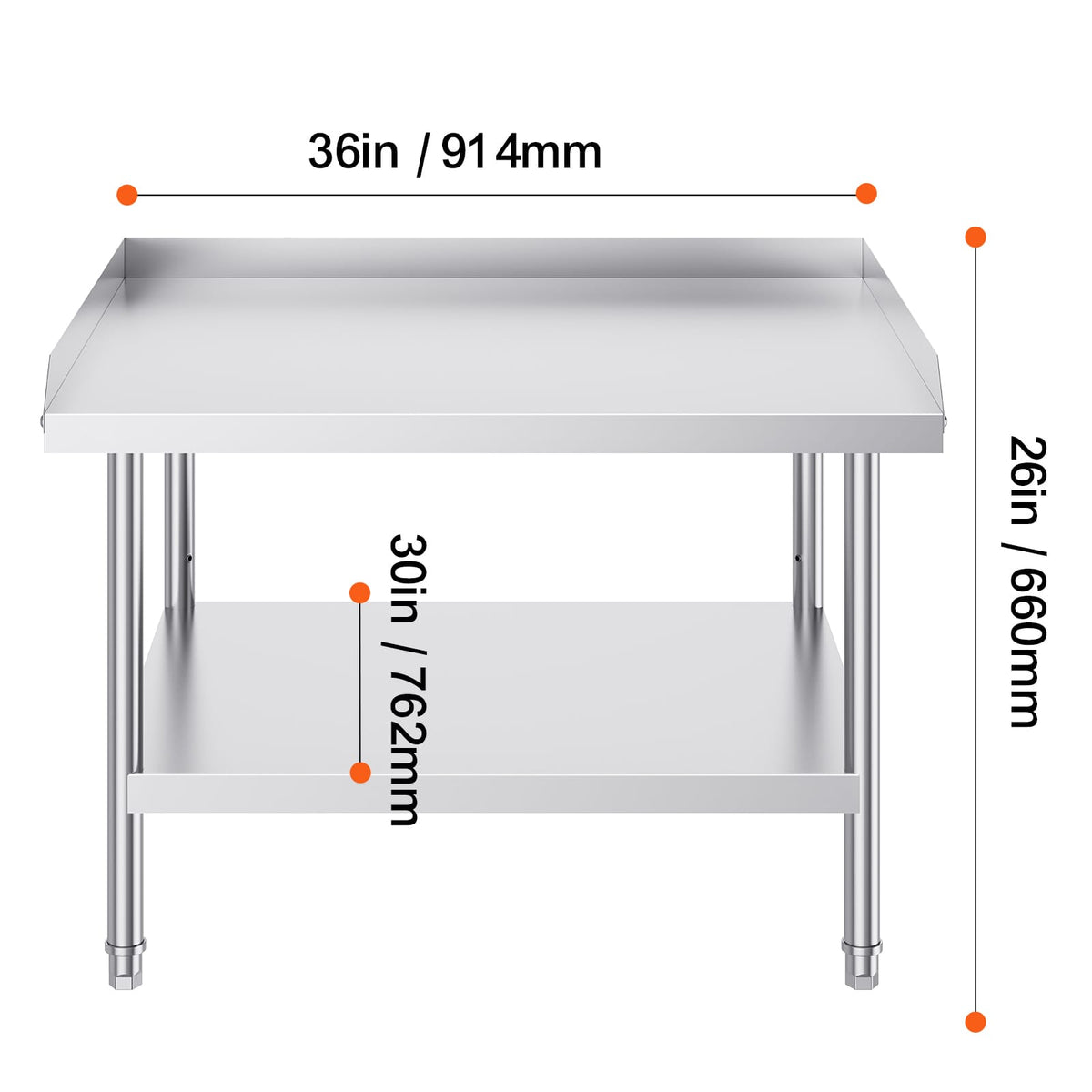 Stainless Steel Work Table - 30 x 36 Inch Prep Table with Backsplash