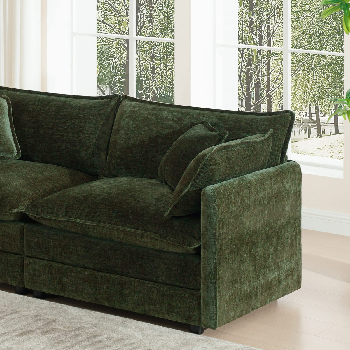 2-Piece Upholstered Sofa Set - Green Chenille, 1+3 Seater for Living Room