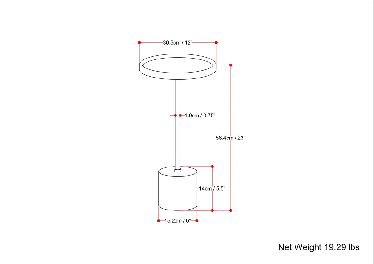 Black Marble & Mango Wood End Table - 12 Inch Round for Living Room