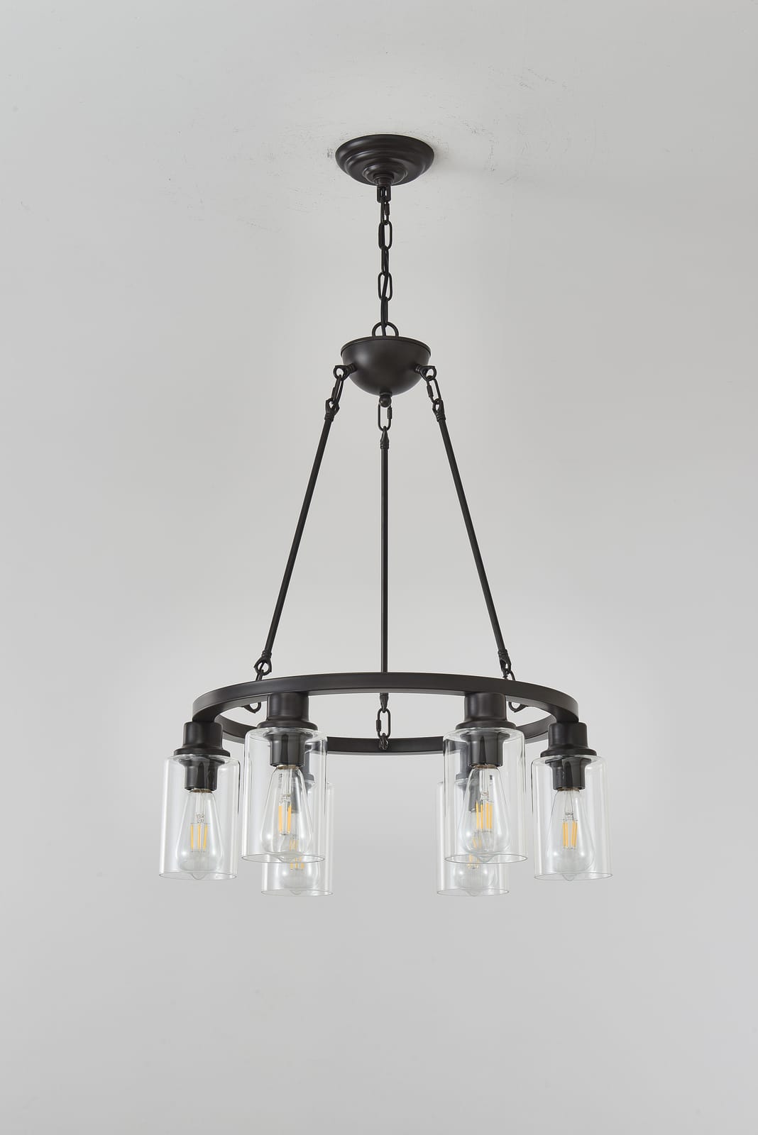 6-Light Farmhouse Wagon Wheel Chandelier - Coffee Metal