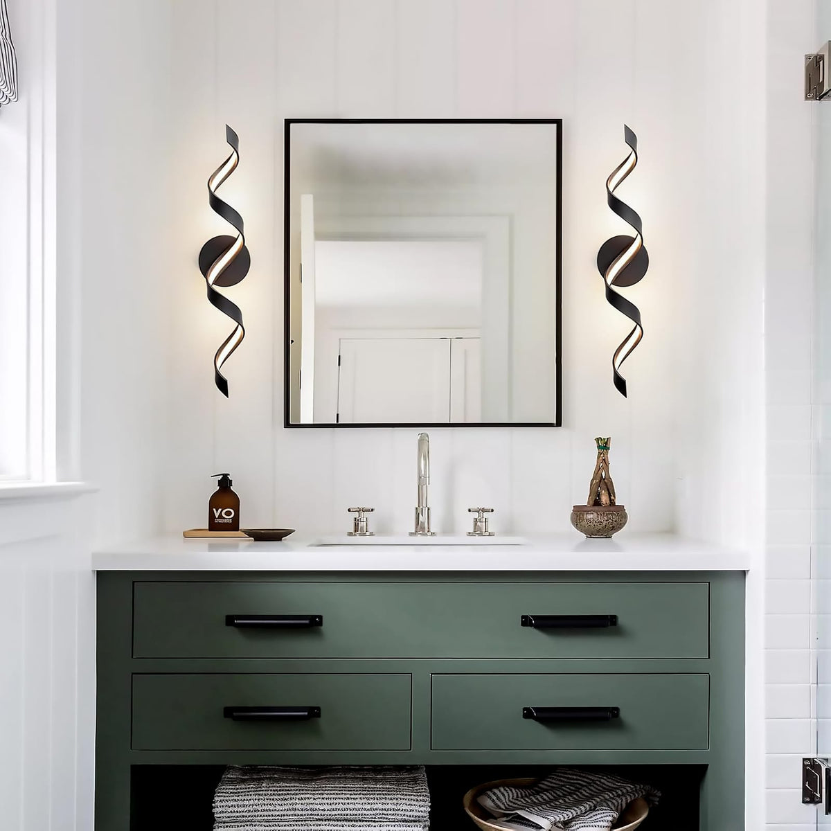 Black Metal Bathroom Light Fixture - Spiral LED Wall Sconce
