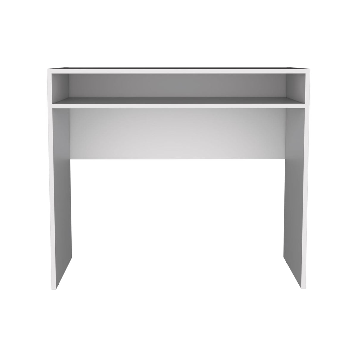 White Compact Computer Desk with Storage Shelf