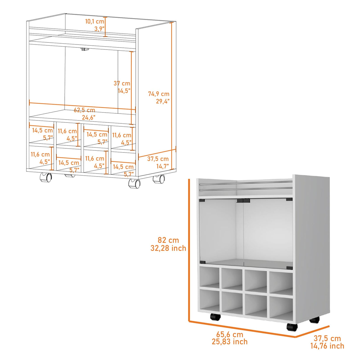 Small White Kitchen Cart with Wine Rack