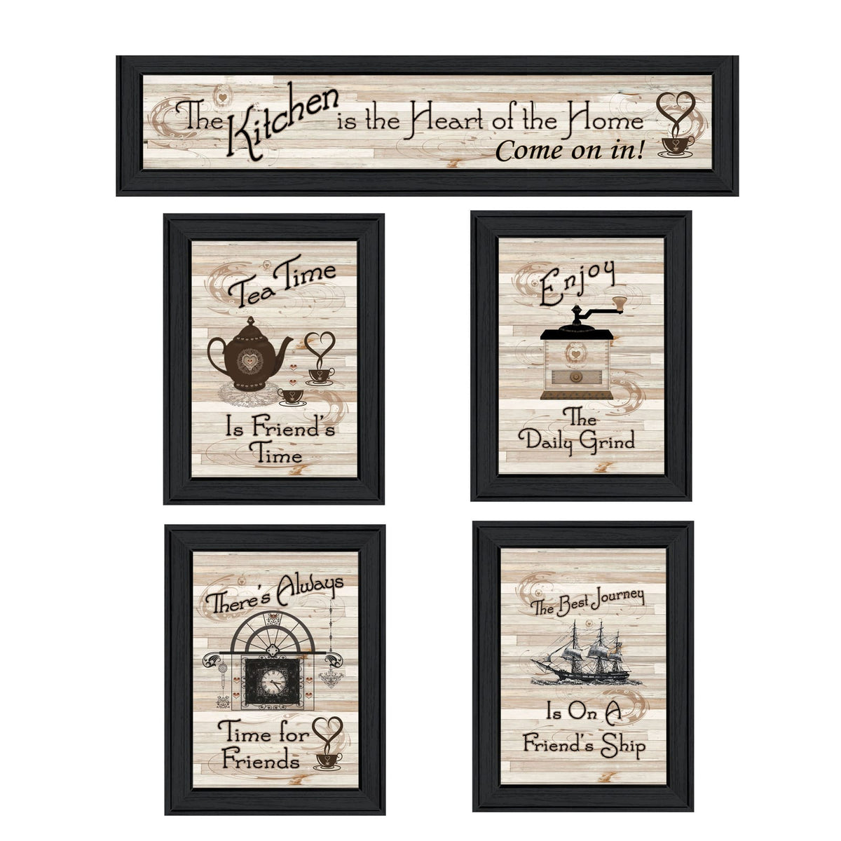Black Frame 5 Piece Kitchen Vignette Wall Art