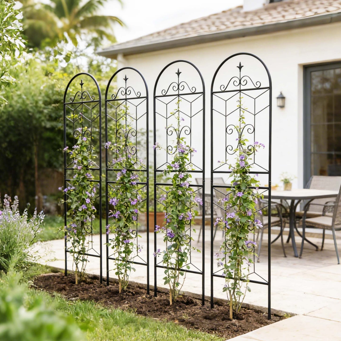 Black Metal Garden Trellis Panels - 4 Pack, 71 Inch