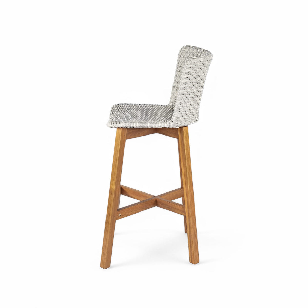 Lymington Outdoor Bar Stools - Teak & Light Grey Wicker, Set of 2