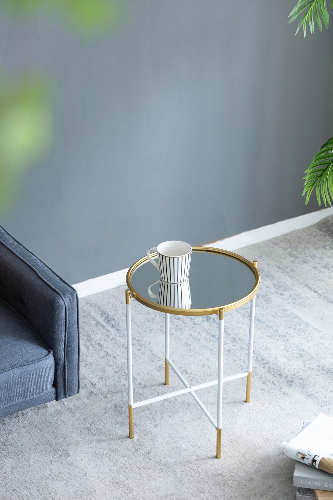 Gold White Mirrored Side Table Set - 2 Nesting Tables