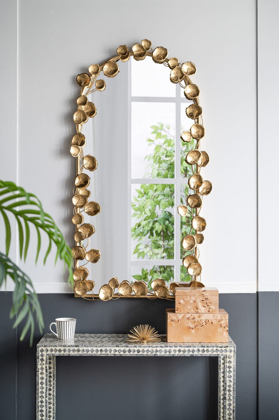 Gold Iron Full Length Mirror for Bedroom Wall Decor and Storage