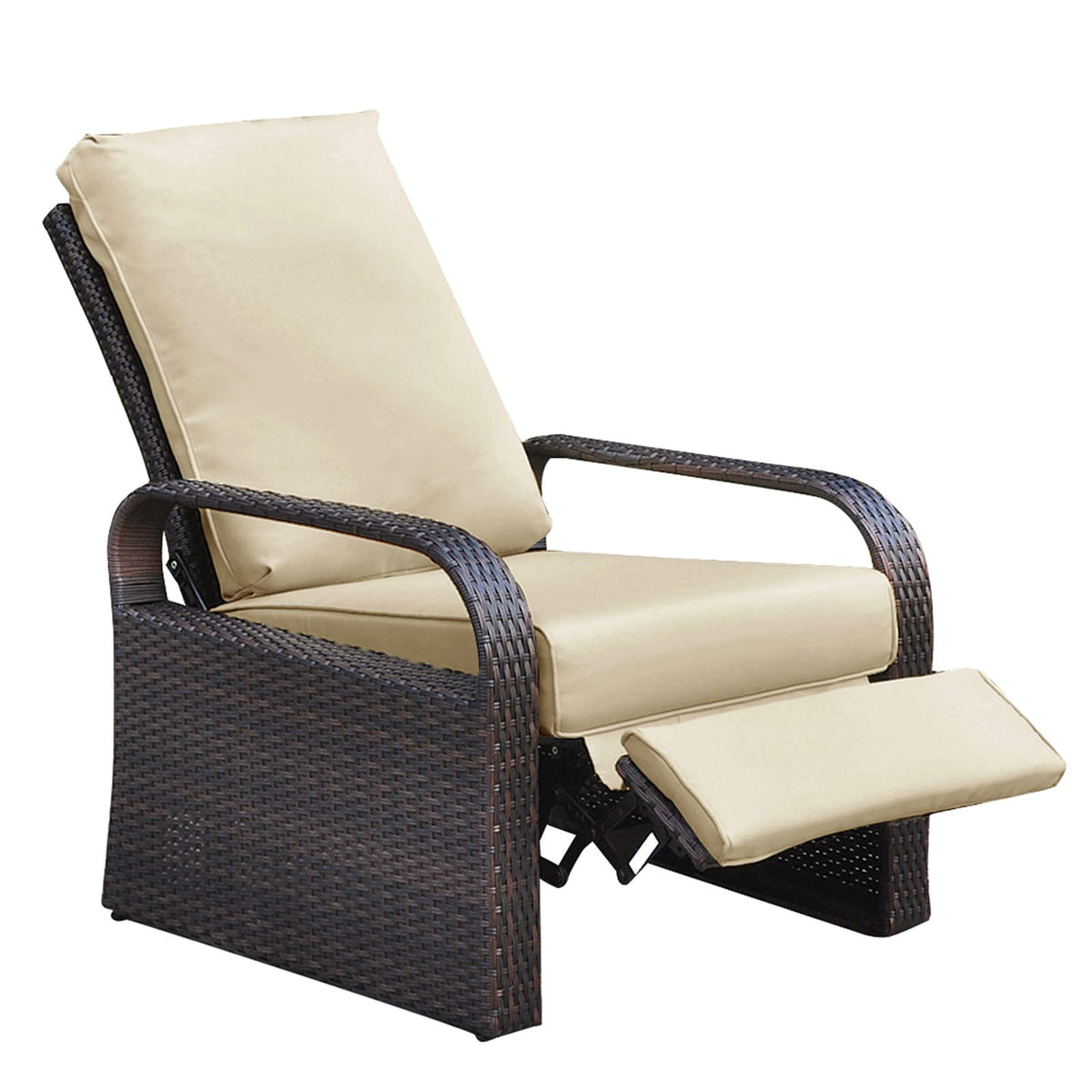 Khaki Patio Recliner Lounge Chair - Outdoor Wicker Set