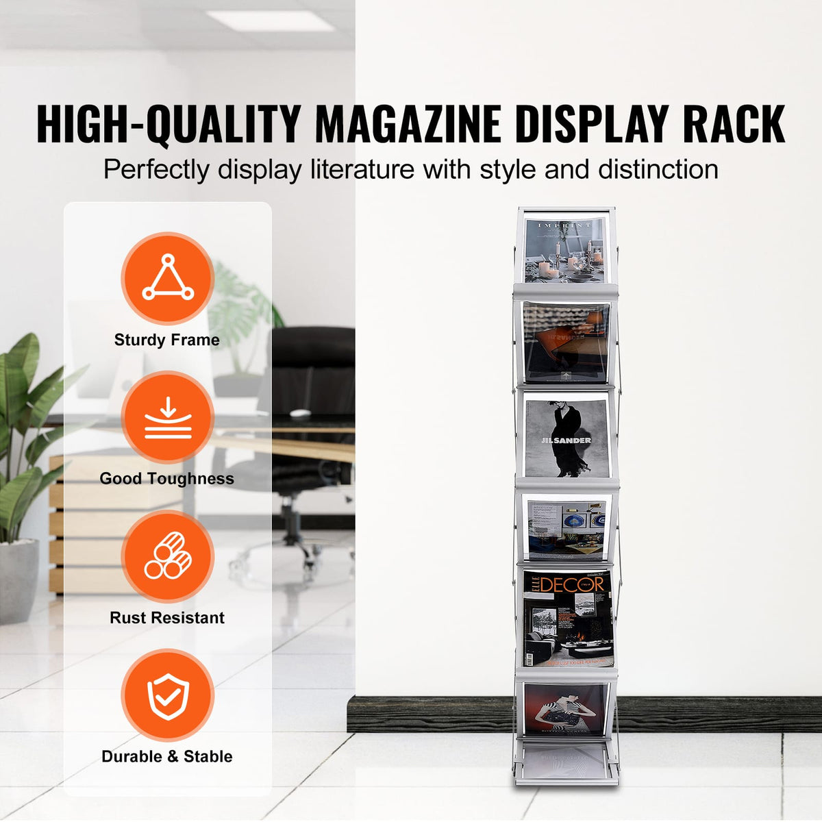 Silver Aluminum Brochure Display Rack with Carrying Bag for Office for Living Room