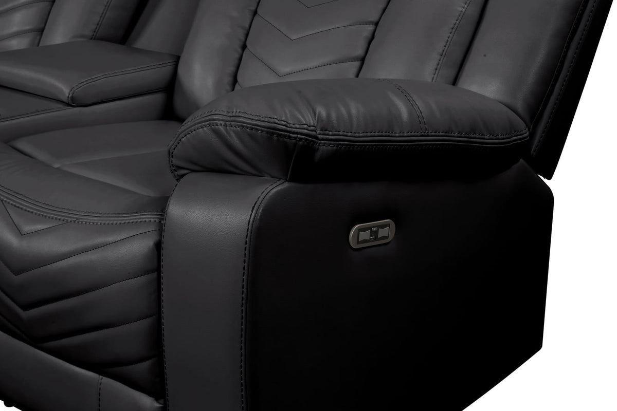 CHALLENGER Modern Recliner Sectional Sofa - Black Faux Leather
