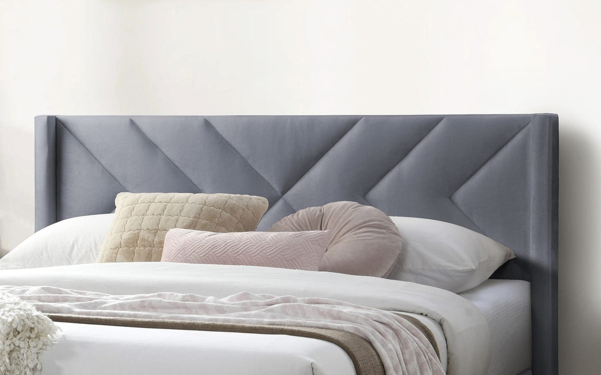 Elegant Grey Velvet Queen Bed Frame - Box Spring Not Required