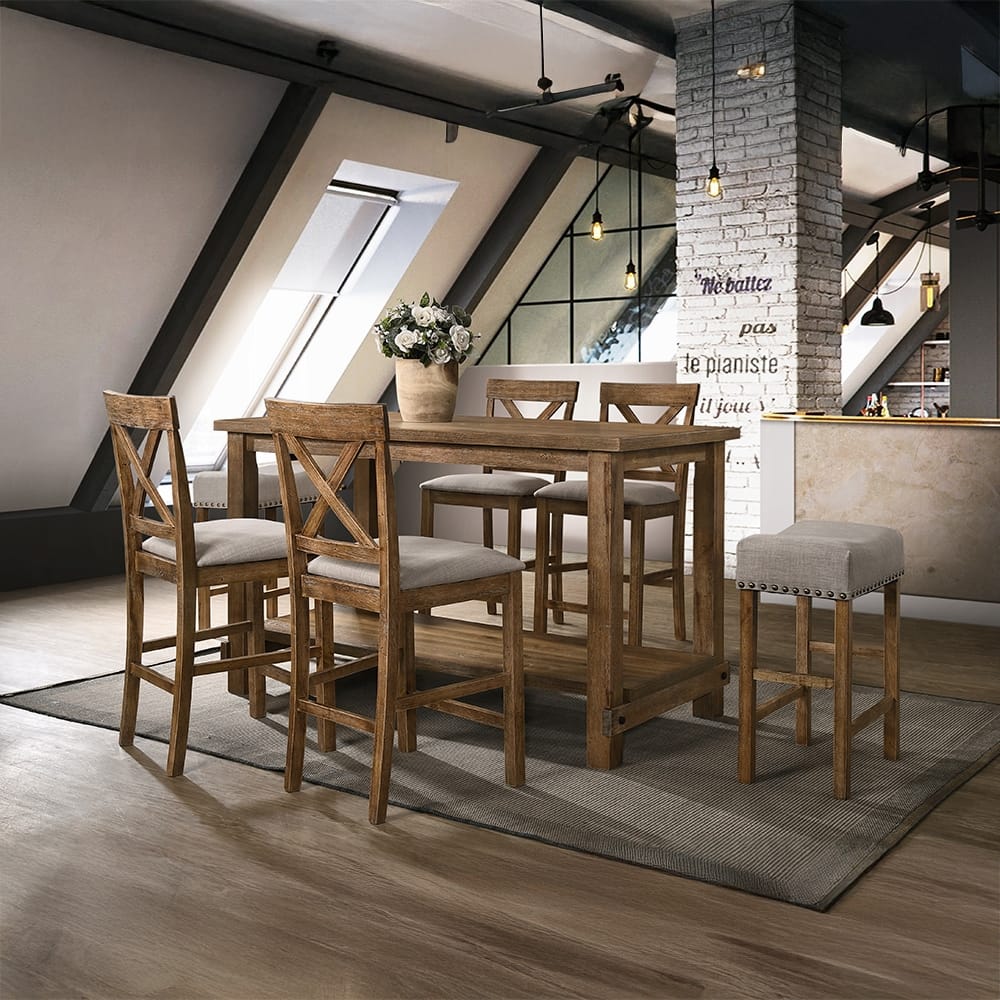Contemporary Counter Height Dining Chairs Set of 2 in Oak Tan Wood