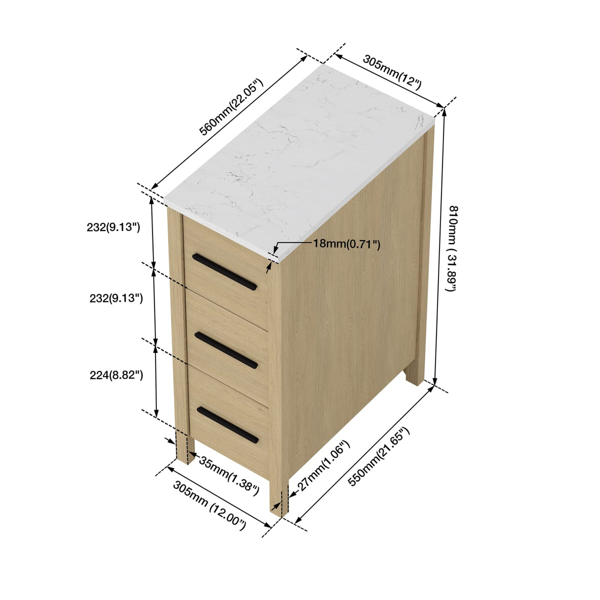 Natural Wood Bathroom Vanity Cabinet - 22" Storage