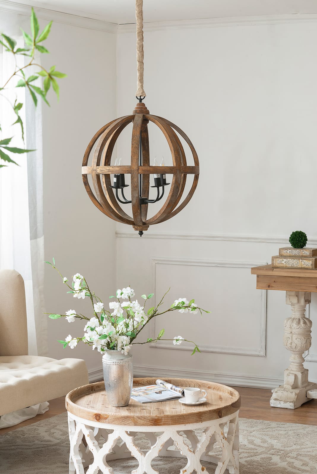 Brown Wood Chandelier - 4 Light Fixture for Kitchen Dining Room