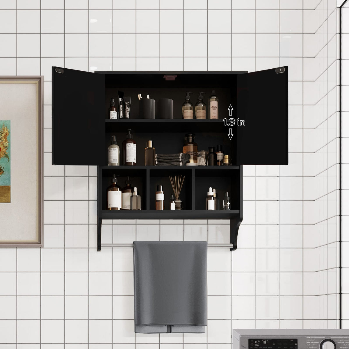 Black Medicine Cabinet - 27.5 x 23.8" Storage Wall Cabinet for Living Room