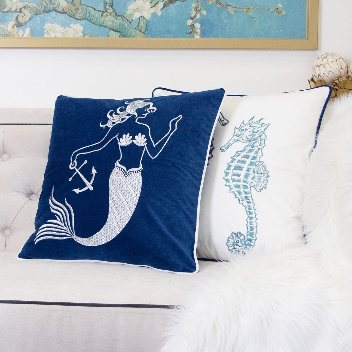 Indigo Mermaid Pillow Cover 20x20 - Polyester Velvet