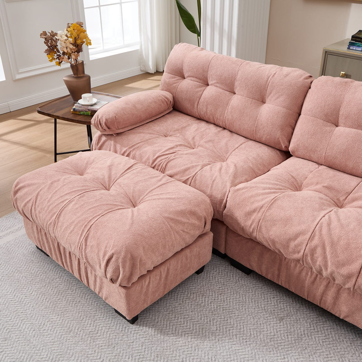 U-Shaped Sectional Sofa - Pink Cloud Comfort, 5 Seat