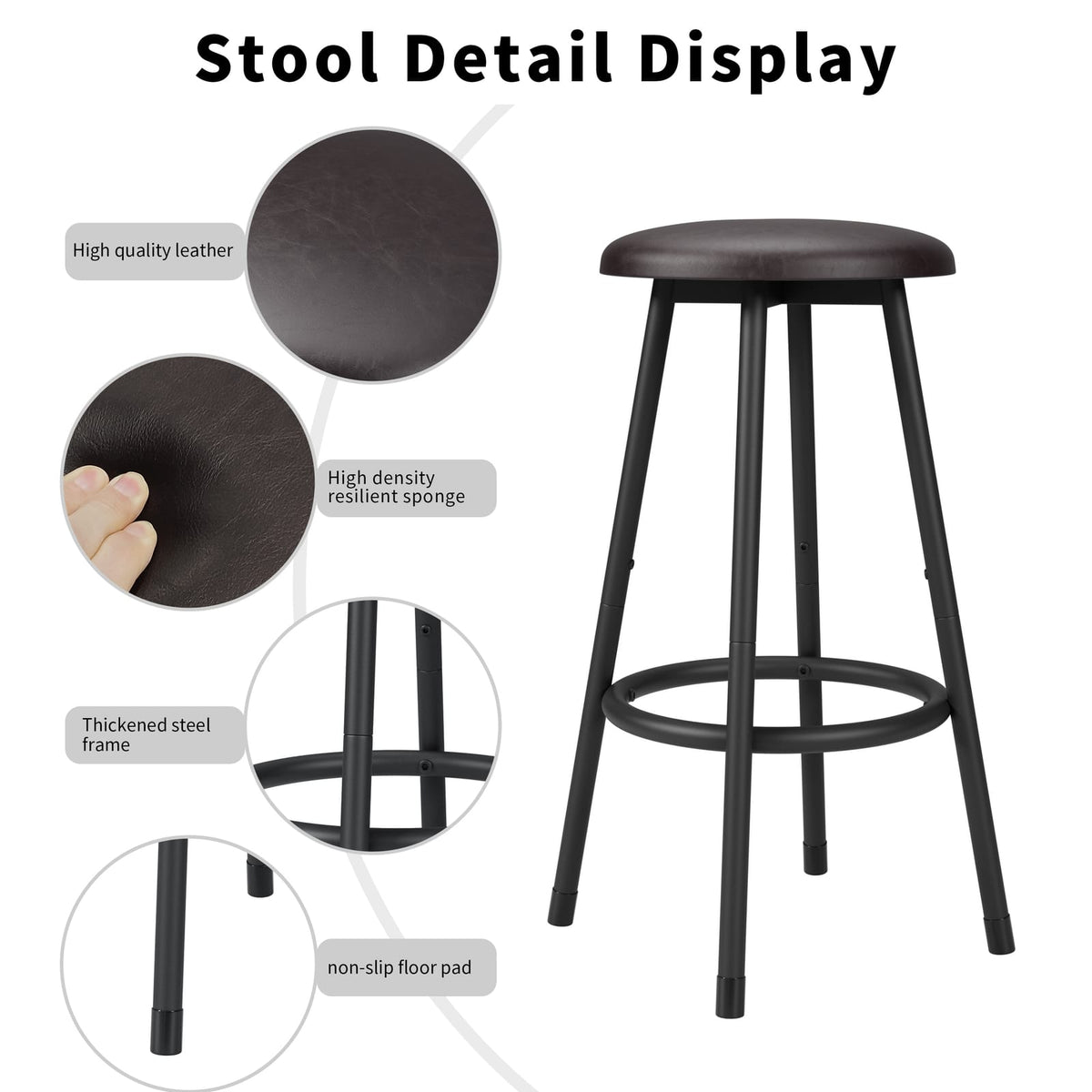 Brown MDF 5-Piece Kitchen Dining Table Set with Stools