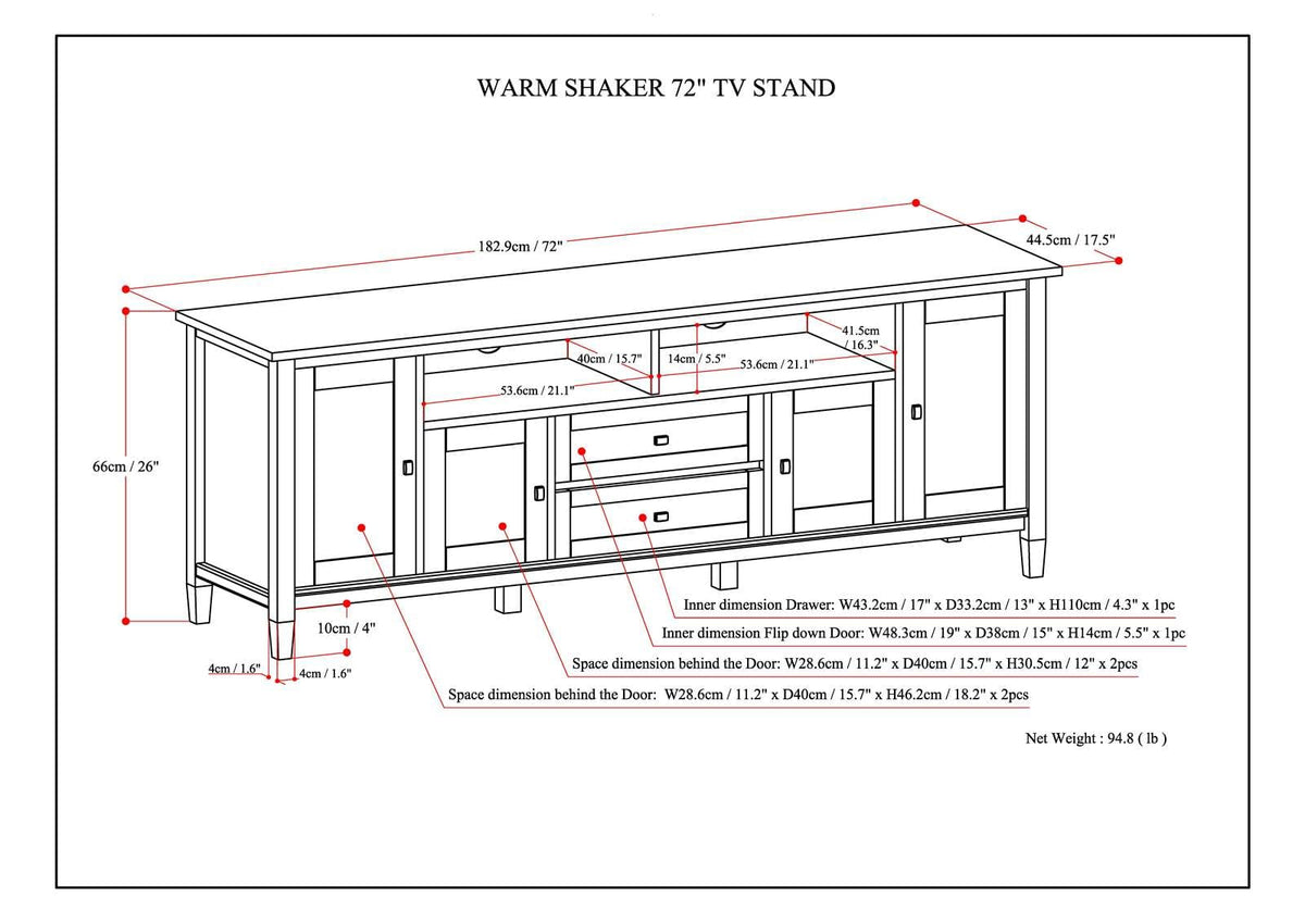 72" Dark Brown Solid Wood TV Stand with Storage for Living Room