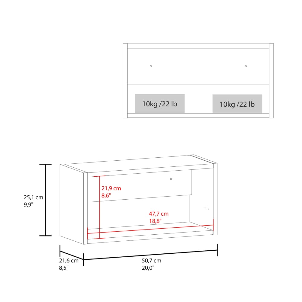 White Wall Cabinet - Pull Up Door Storage, Engineered Wood for Bathroom