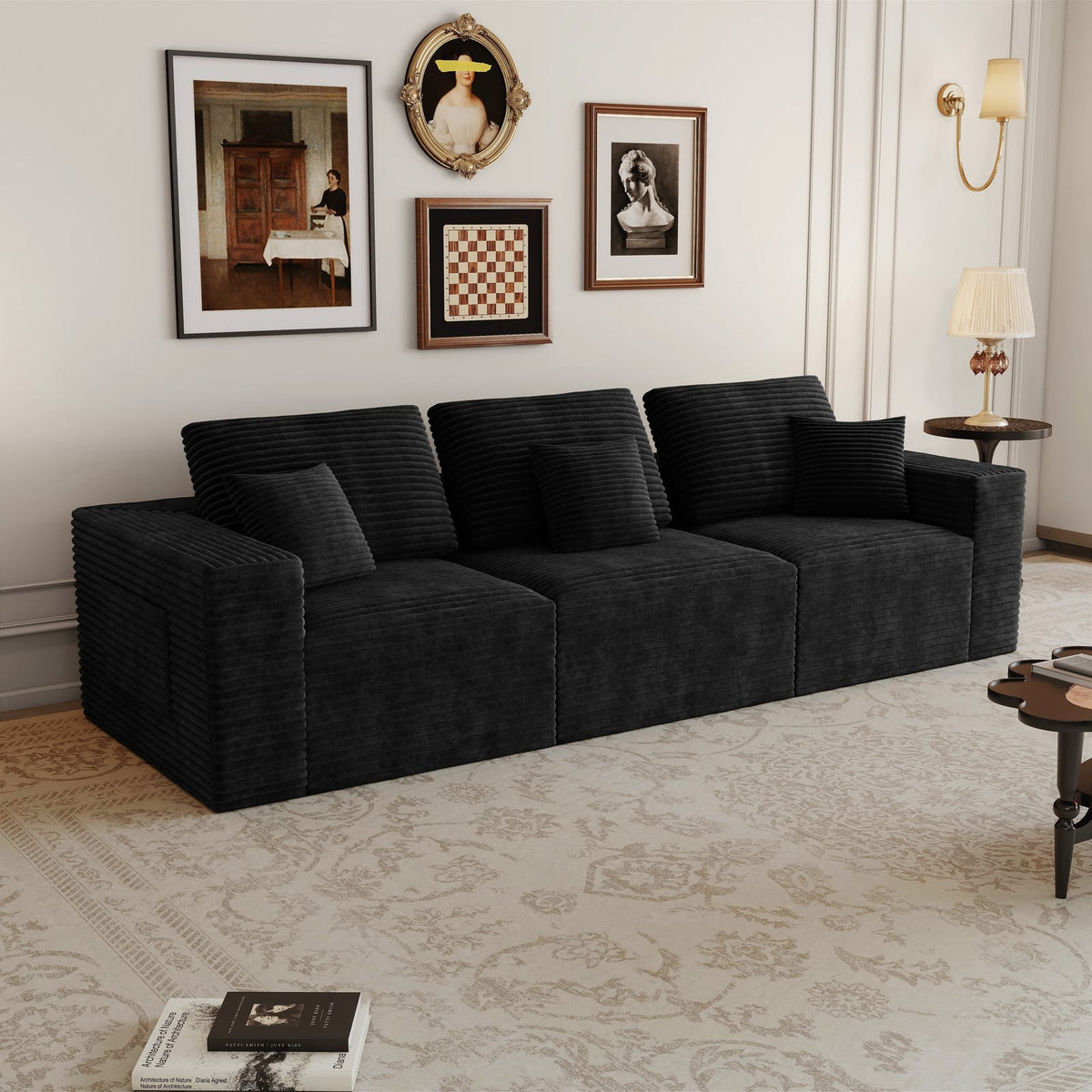 3 Seat Black Foam Sectional Sofa - Bedroom or Living Room