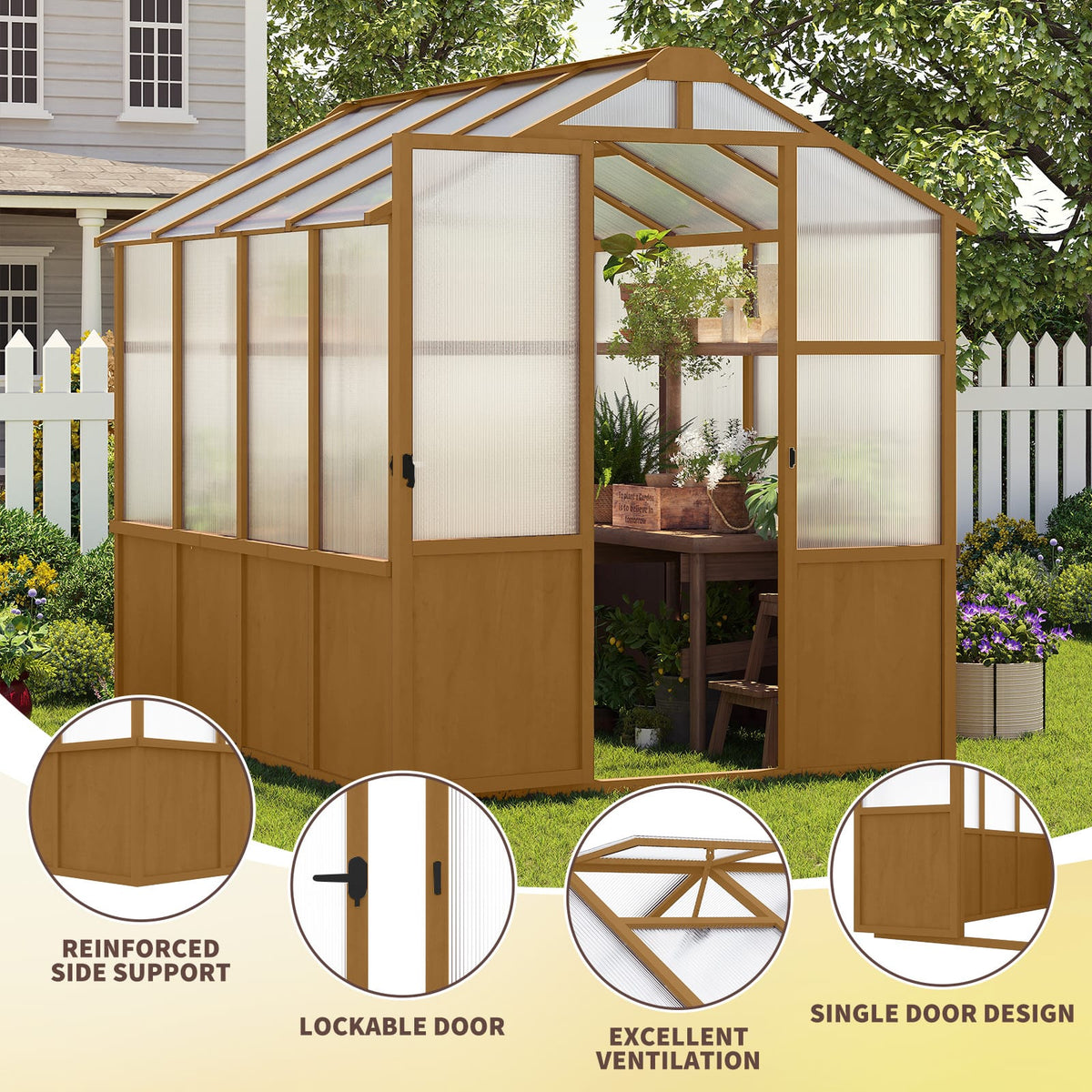 6x8 Wood Greenhouse Kit - Outdoor Garden Structure