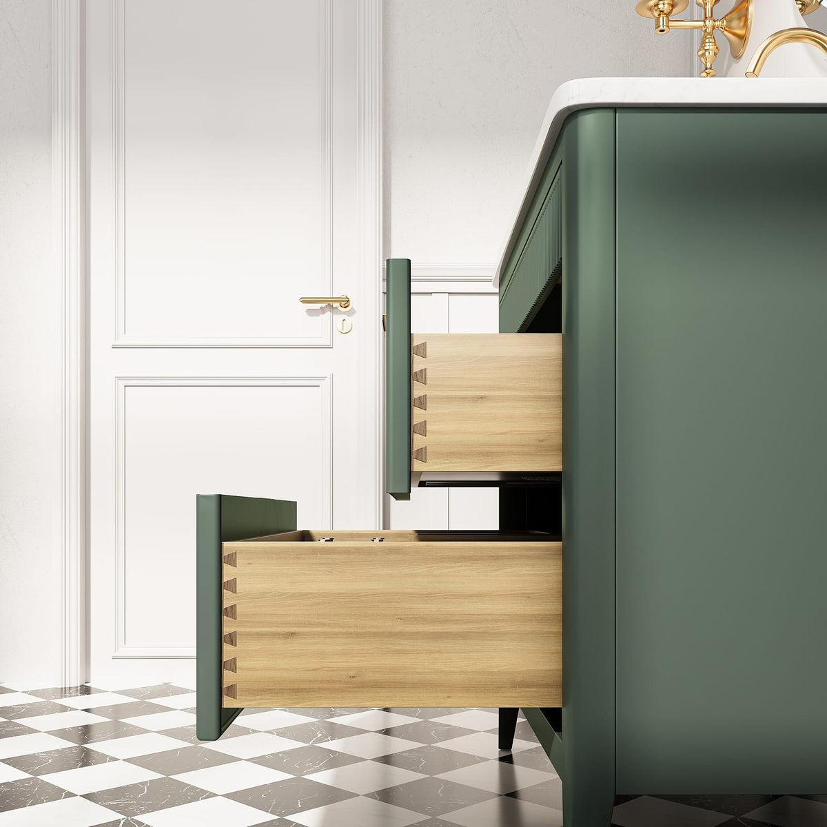 36 Inch Green Fully Assembled Bathroom Vanity with Marble Top