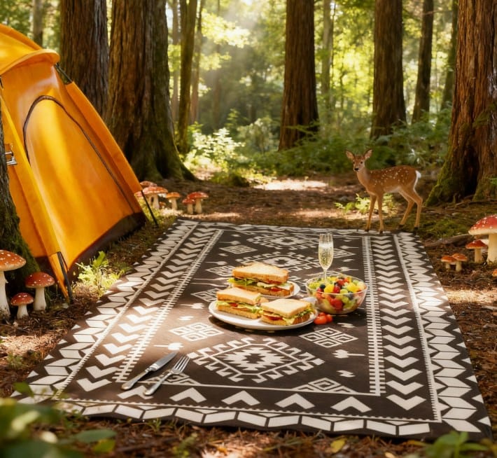 Outdoor Rug for Patio - Black & White, 9' x 18"