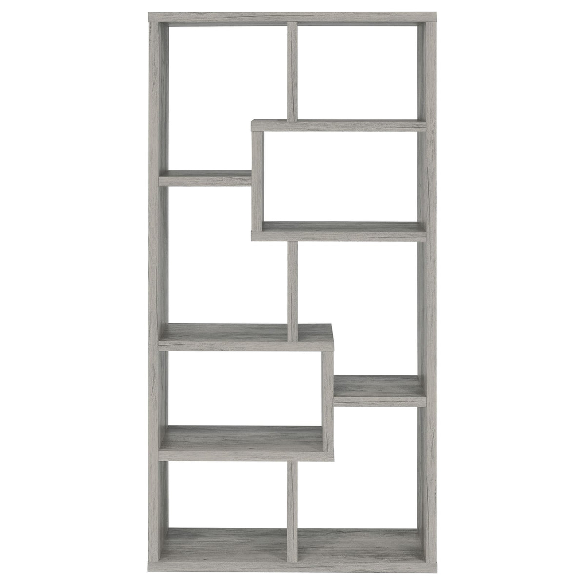 7-Shelf Driftwood Bookshelf - Grey Geometric Display for Living Room
