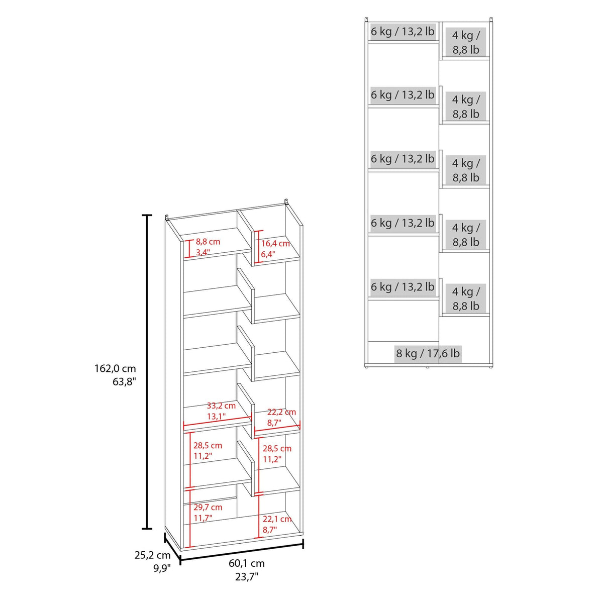 Natural Wood Ten Shelf Display Shelving Unit for Living Room Storage