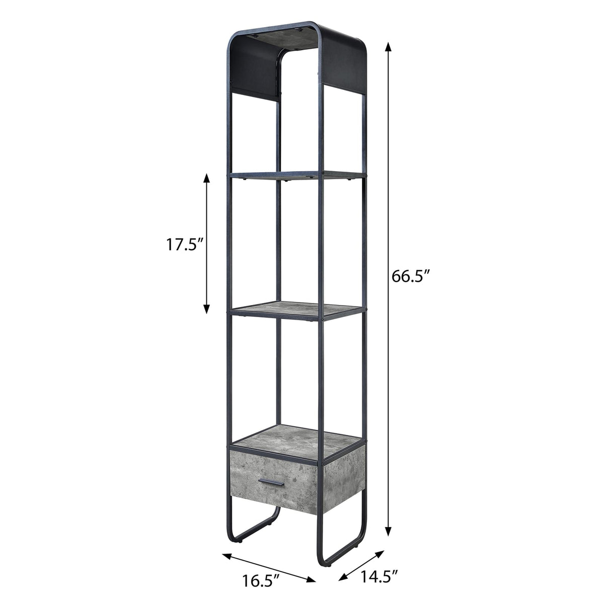 2-Shelf Side Pier with Drawer - Concrete Grey Black for Living Room