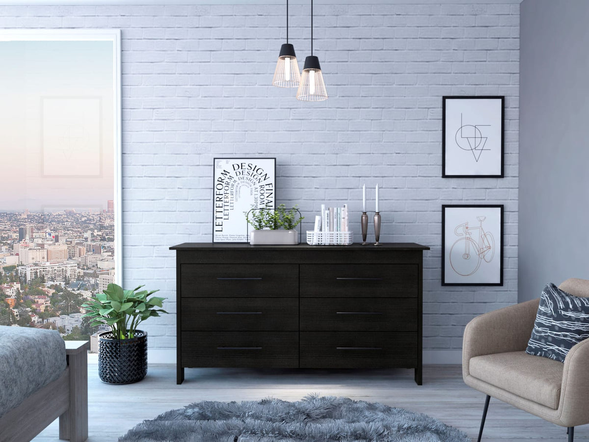 Black 6-Drawer Dresser - Bedroom Storage Chest