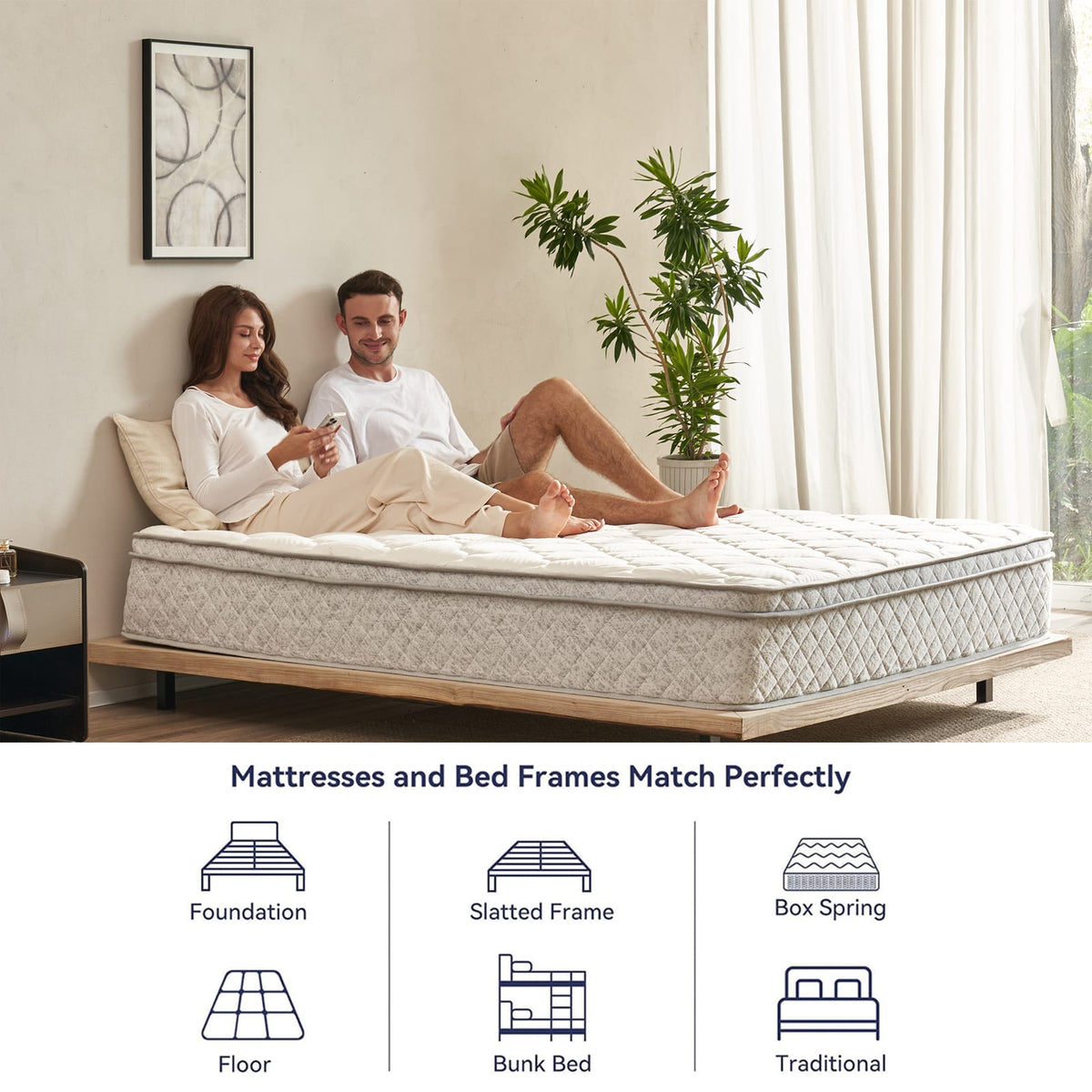 Full Size Memory Foam Mattress - Grey White 12 Inch Hybrid