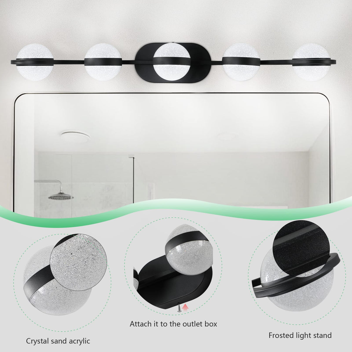 Modern Black Iron Bathroom Vanity Light - 5 Bulb LED