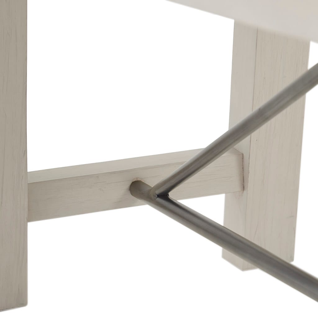 Reclaimed White Wood Dining Bench with Metal Stretchers for Kitchen