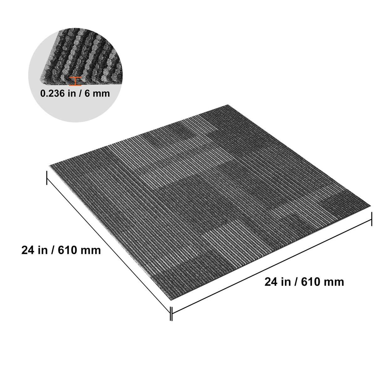 24"x24" Gray Polyester Carpet Tiles - 24 Squares